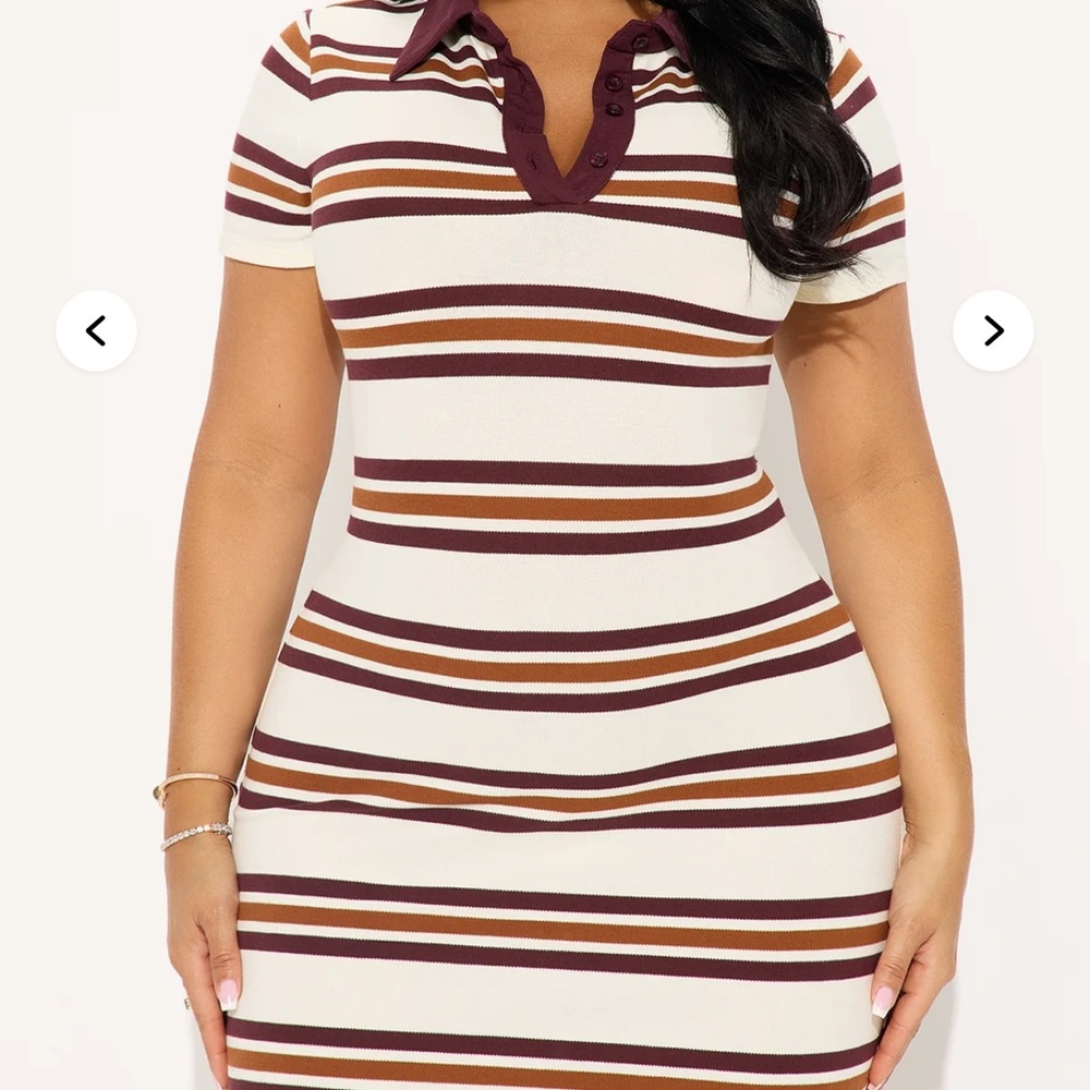 Fashion Nova Burgundy and White Striped Mini Dress